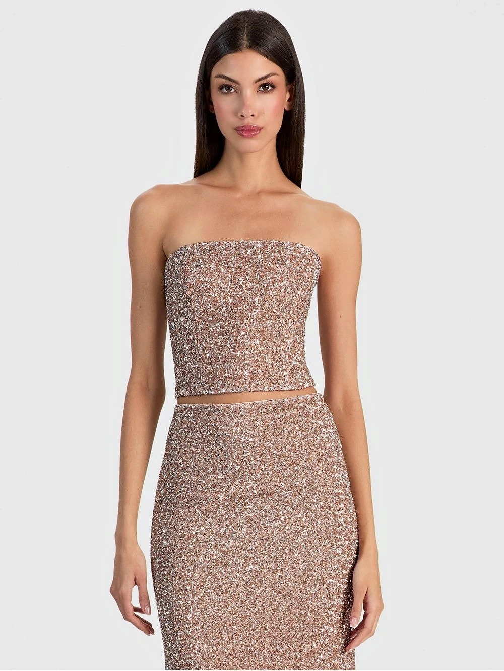 Alice + Olivia COSETTE SEQUIN CORSET TOP- BLUSH